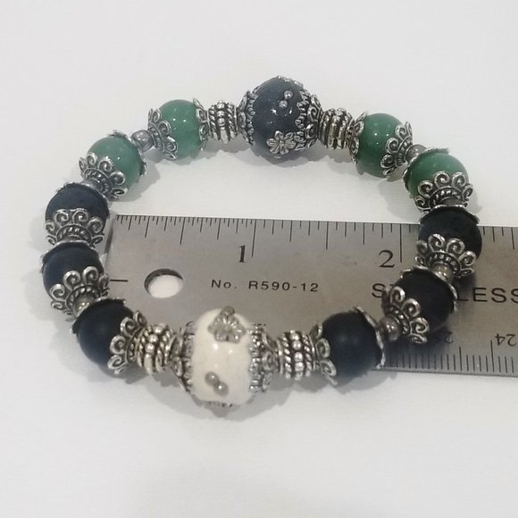 Feel Good™ - 8” Elastic Essential Oil Bracelet - Green Jade-Lava Rock-Matte Onyx - Picture 8 of 8
